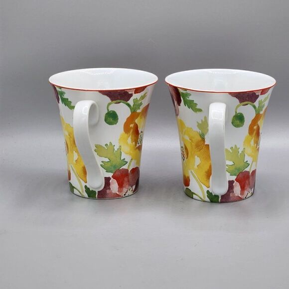 Set of 2 Jolly Poppy Mug by 222 Fifth Yellow Red Orange Flowers Floral - Picture 4 of 10